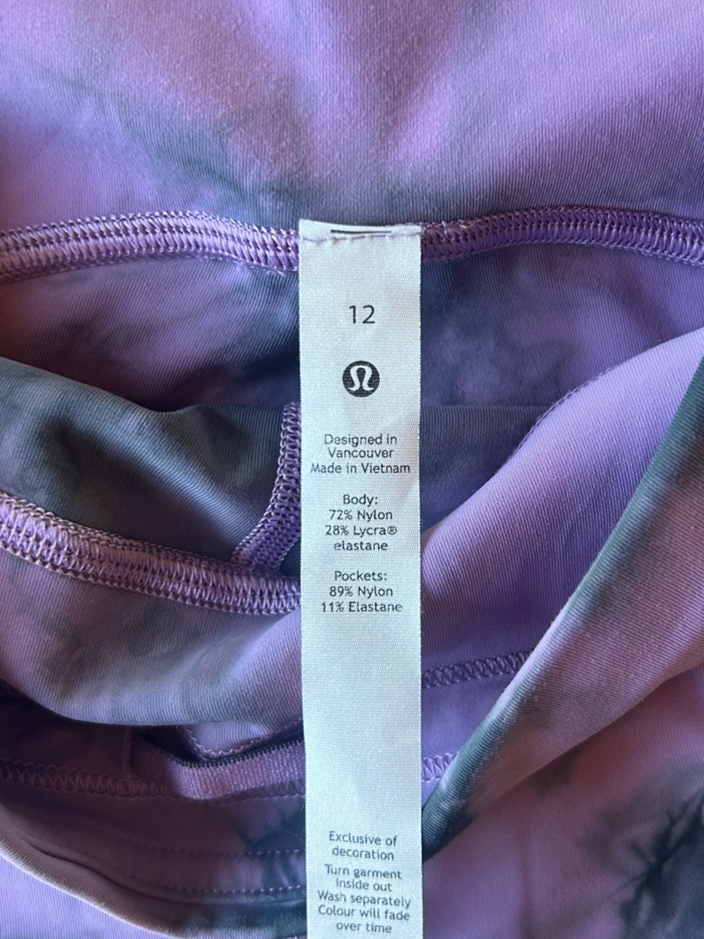 Lululemon Power Thru HR Tight Size 12‎ Wisteria Purple Tie Dye - Picture 6 of 7